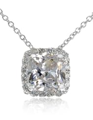 Diamond Veneer Cushion Square Cubic-Zirconia Solitaire Pendant Necklace, 9"