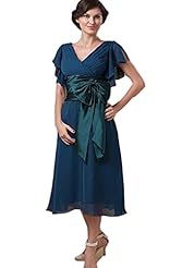 V-neck Chiffon Evening Dress/Mother-of-the-Bride Dress/Prom Dress 