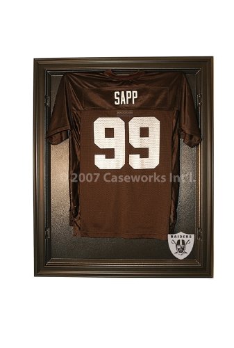 Oakland Raiders Football Jersey Display Case Cabinet Style with Black Finish Frame
