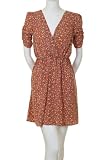 Must Have Ruched Short Sleeve Floral Pattern Cross Wrap Front Elastic Cinched Waist Short Dress Orange