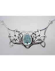 Sterling Silver Neckpiece Inspired by the Book of Kells and Accented with a Blue Topaz