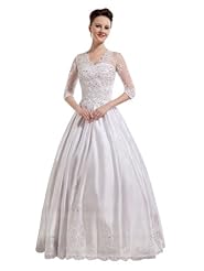 Elbow Length Sleeves Floor Length  Satin  Ball Gown Wedding Dress 