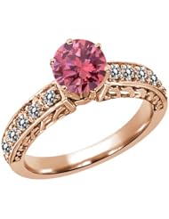 1.05 Ct Round Pink and White Diamond 18K Rose Gold Ring