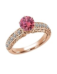 1.05 Ct Round Pink and White Diamond 18K Rose Gold Ring