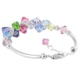 Sterling Silver Cluster Multicolor Crystal Bracelet 7 to 8.5 inch Length Adjustable Made with Swarovski Elements