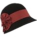 Wool Winter Cloche Bucket Bell Ribbon Bow Hat Black with Wine Hatband