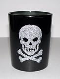 Two's Company - Halloween Black Glass Votive Candleholder with Silver Glitter Skull Design