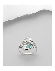 Turquoise (Light Green) Swan Reconstructed stones Ring In 92.5 Sterling Silver