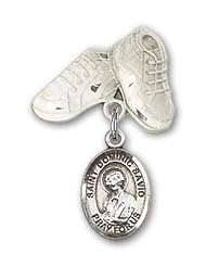 Sterling Silver Baby Badge with St. Dominic Savio Charm and Baby Boots Pin