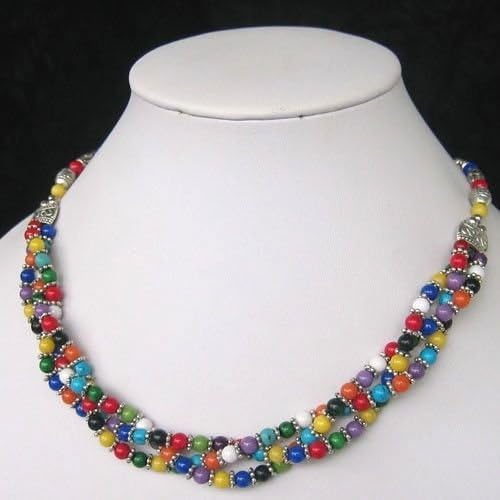 Tibet Style Tibetan Silver Multi-gemstone Necklace