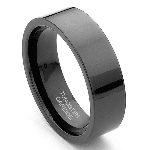 Black Tungsten Carbide 7mm Flat Wedding Ring Size 6-15