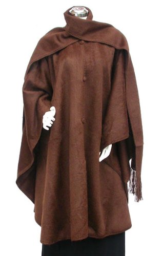 Baby Alpaca Brushed Cape Cloak Poncho with Scarf Chocolate Brown