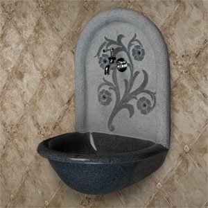 Polished and Honed Blue Grey Granite Wall Mount Niche Fountain Sink with Flower Relief Carving