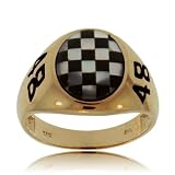 Yellow Gold Nascar Ring # 48 W Onyx & Mother Of Pearl
