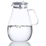 Hiware Glass Pitcher with Stainless Steel Lid, 64 Oz Water Carafe with Handle, Iced Tea Pitchers
