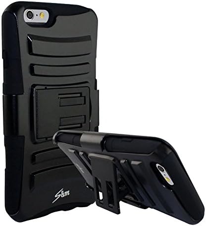 iPhone 6 (4.7) Case with Kickstand, Dual Layer Combo Holster Cover case with Locking Belt Swivel Clip (Black)