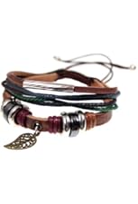 Leaf Design Trendy Multi Strand Leather Zen Bracelet, Adjustable, Gift Box