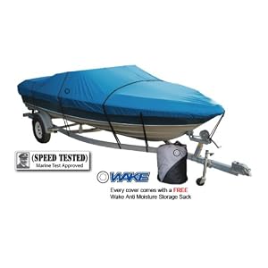 Wake Monsoon Series Boat Cover. Fits V-HULL RUNABOUTS, OUTBOARDS AND I O 22' to 24'Length, (Beam Width to 116). Model F. Color: Blue. by