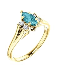 18K Yellow Gold 8.00x4.00mm Marquise Cut Blue Zircon and Diamond Ring -- LIFETIME WARRANTY