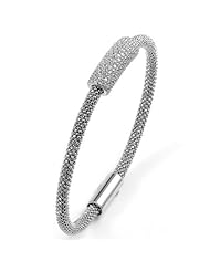 Sterling Silver Magnetic Beaded Cubic Zirconium Bangle
