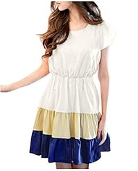 Flutter Short Sleeves Short Colorblocking Chiffon Summer Elasticized   Waistline Mini Dress 