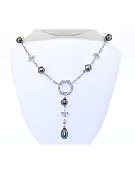 Sterling Silver Pearl and CZ Y Necklace