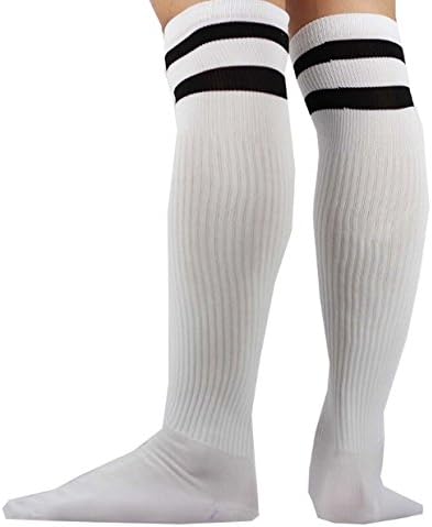 SpankY Men's Athletic Performance Cushion Over-the-Calf Socks Double Striped White