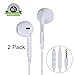 Amoner Premium Earphones with Stereo Mic & Remote Control for iPhone 6S/iPhone 6, iPhone 6 Plus,iPhone 5s 5c 5, iPad / iPod and More - White (Pack of 2)