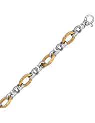 18K Yellow Gold and Sterling Silver Multi Design Cable Chain Bracelet
