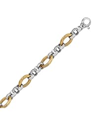 18K Yellow Gold and Sterling Silver Multi Design Cable Chain Bracelet