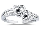 Black and White Diamond Heart Ring in White Gold