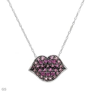 Necklace With 0.55ctw Precious Stones - Genuine Rhodolite Garnets and Tourmalines Made of White Gold Length 18in