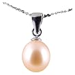 Freshwater Cultured Oval Shape 7-8mm Pink Pearl Pendant, 16" Sterling Silver 1MM Cable Chain