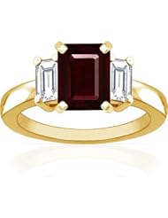 14K Yellow Gold Emerald Cut Ruby Three Stone Ring (GIA Certificate)