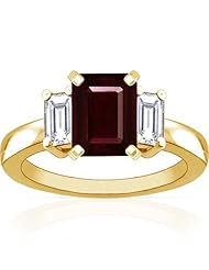 18K Yellow Gold Emerald Cut Ruby Three Stone Ring (GIA Certificate)