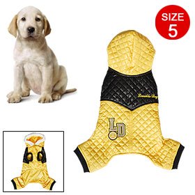 Size 5 Dog Pet Hooded Clothes Cotton-padded Yellow 