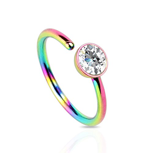 BodyJ4You 20G Nose Hoop Clear Gem Stainless Steel