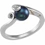 14Kt White Gold Twist Cultured Black Pearl Ring