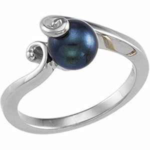 14Kt White Gold Twist Cultured Black Pearl Ring
