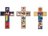 Set of Three Hand Painted Wood Crosses - Ideal for Boy's Room Decor - 5.9 Inch/15cm. Each