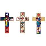 Set of Three Hand Painted Wood Crosses - Ideal for Boy's Room Decor - 5.9 Inch/15cm. Each ~ Exporsal