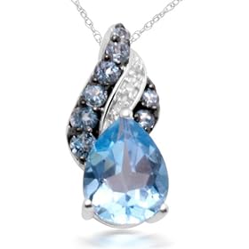 10k White Gold Blue Topaz and Diamond Pendant by Amazon.com Collection