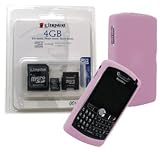 Combo of Pink Silicone Skin Cover Case and Kingston 4GB microSDHC Class 4 Memory Card with miniSD, SD Adapter for Blackberry 8800 8830 8820