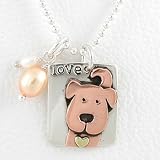Sterling Silver Love Pendant with Copper and Brass Dog and Pearl Accents on 18