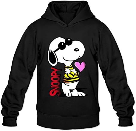 HLING Men's Funny Cartoon Snoopy Pullover Hooded Sweater Black M