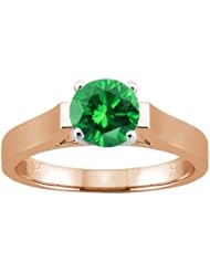 1.10 Ct Round Green SI1/SI2 Diamond 14K Rose Gold Ring