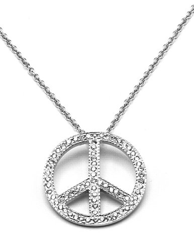 Sterling Silver Cubic Zirconia Peace Sign Pendant by Crislu, 16'-18'