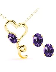 1.95 Ct Oval Purple Amethyst 14K Yellow Gold Pendant Earrings Set