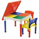 Lego & Duplo Compatible 2 in 1 Block Brick Construction Table with Grid and Chairs Set Great for Crafts, Puzzles, Play Doh