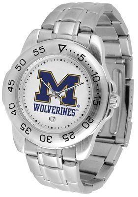 Michigan Wolverines Suntime Mens Sports Watch w/ Steel Band - NCAA College Athletics